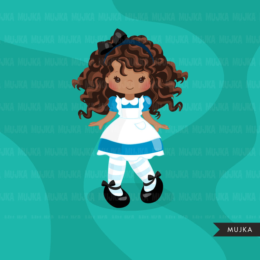 black Alice in Wonderland Clipart, African American Alice, Girl MUJKA CLIPARTS black Alice in Wonderland Clipart, African American Alice, Girl MUJKA CLIPARTS