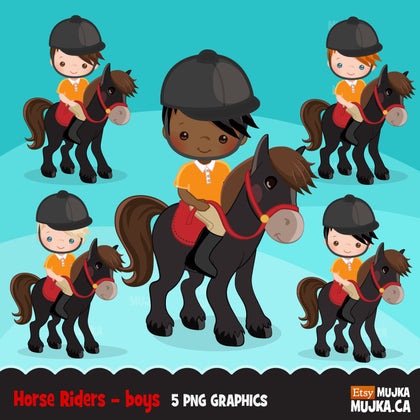 Horseback riding clipart, Boy riding animal