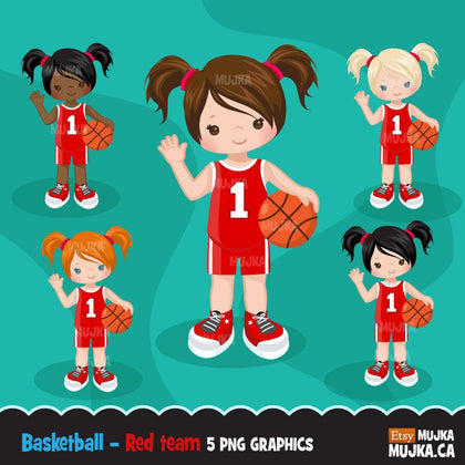 Basketball Girl red jersey clipart