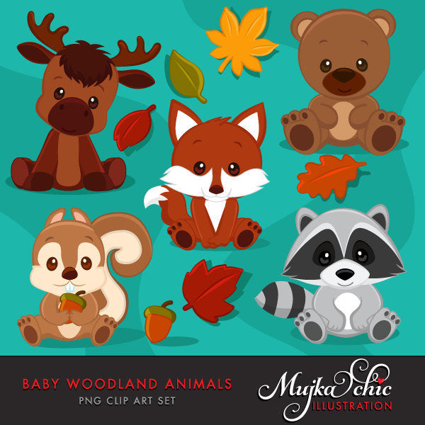 Clipart de animales del bosque bebé, otoño