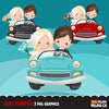 Just married bride and groom clipart, blonde girl and brunette boy