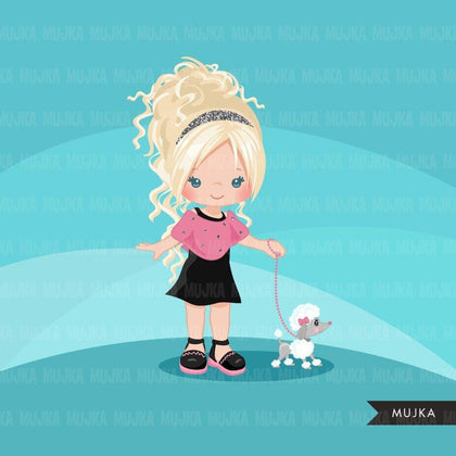 Paris clipart, girl with puppy animal