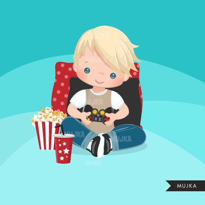 Game night clipart, gamer boy, video game, birthday party graphics