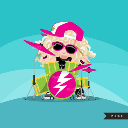 Rockstar Drummer Girls Clipart