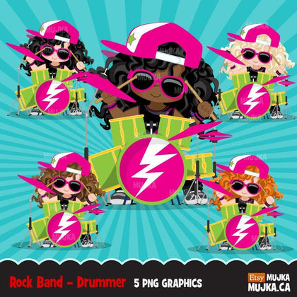 Rockstar Drummer Girls Clipart