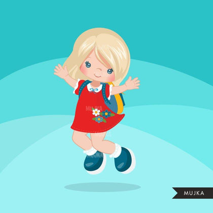 Cute Student Girl clipart. School Graphics