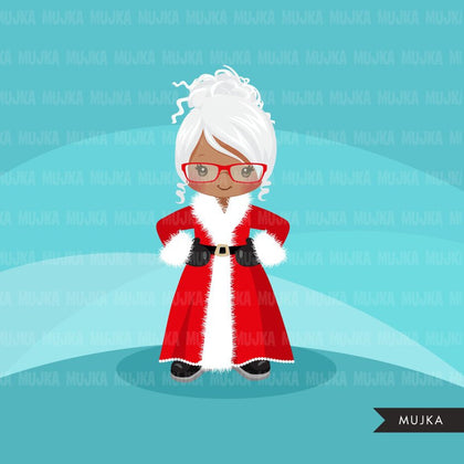 Mrs Santa Clipart, versión niña de santa, feliz navidad