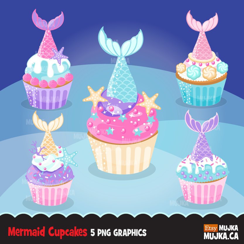 Mermaid cupcake clipart