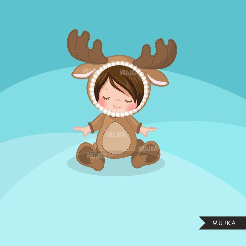 Moose Baby clipart, baby animal costume, fall