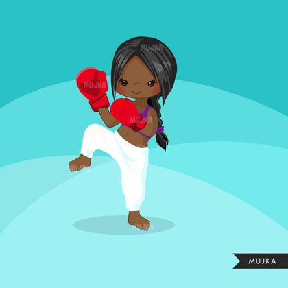 Kickboxing girl clipart, sporty girl