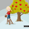 Fall Apple Pickers clipart, cute boy graphics
