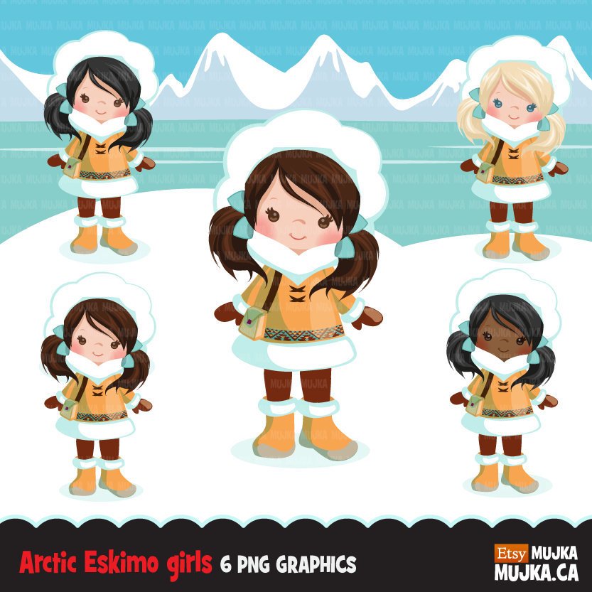 Chica esquimal ártica clipart. gráficos de invierno