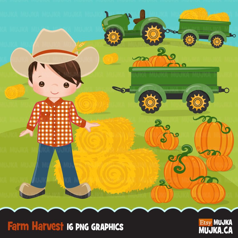 Farmer Clipart, Boy in fall tractor