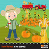 Clipart de fazendeiro, menina com trator, outono