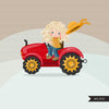 Farmer Clipart, Girl on a tractor, fall