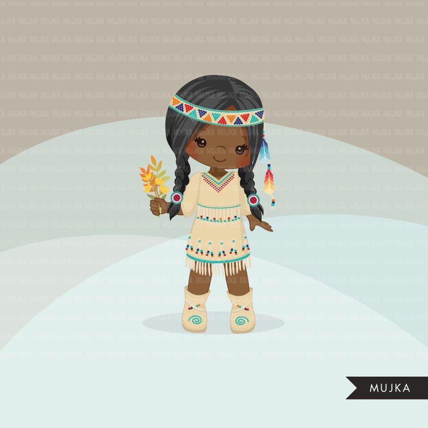 Native girls clipart., fall graphics