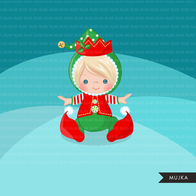 Baby Elf clipart, Christmas elf costume