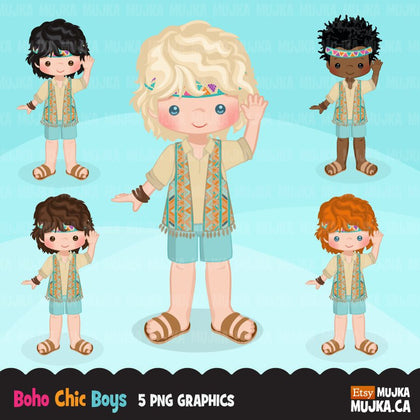 Bohemian Boy clipart, boho chic characters