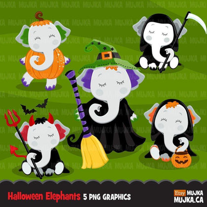 Halloween elephant clipart, cute Halloween animals