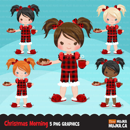 Christmas Clipart, Girl in cozy pajamas