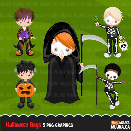 Halloween Trick or treat clipart. Skeleton boy