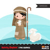 Clipart Natividad, niño pastor con cría animal oveja religiosa