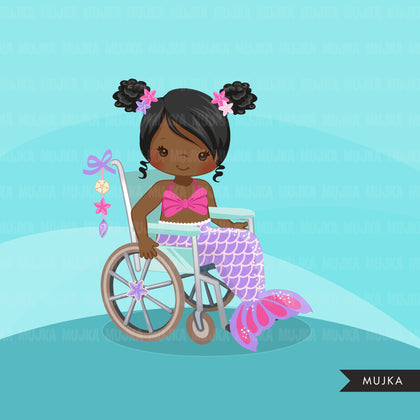 Special Needs Wheelchair Mermaid Girl clipart