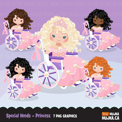 Princesa cadeira de rodas, clipart de menina