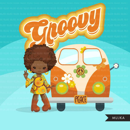 60's retro groovy clipart. Vintage Pop graphics