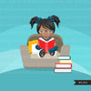 Reading clipart, girl doing school work, school graphics