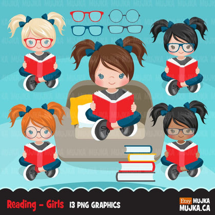 Reading clipart, girl doing school work, school graphics