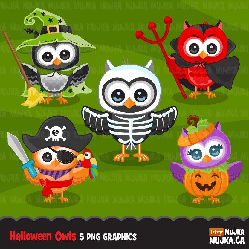 Halloween owls clipart. Cute animal in Halloween costumes