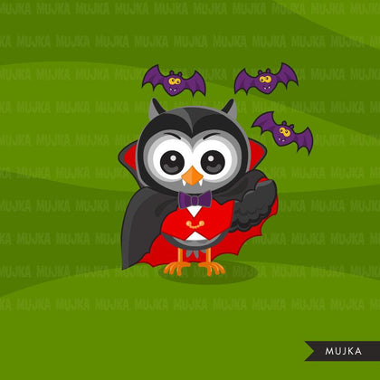 Halloween owls clipart. Cute animal in Halloween costumes