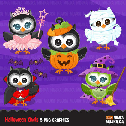 Halloween owls clipart. Cute animal in Halloween costumes