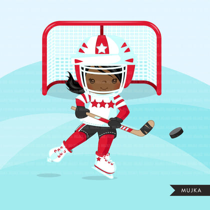 Hockey clipart, Girl in red jersey