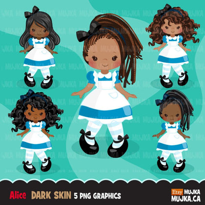 black Alice in Wonderland Clipart,  African American Alice, Girl
