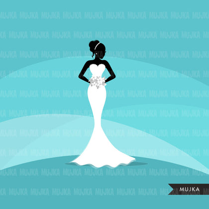 Wedding bridal clipart, black bride silhouettes