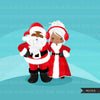 Black Mr and Mrs. Santa clipart, Christmas