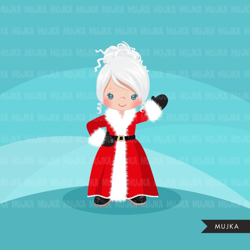 Mrs Santa Clipart, girl version of santa, merry christmas