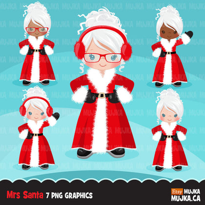 Mrs Santa Clipart, versión niña de santa, feliz navidad