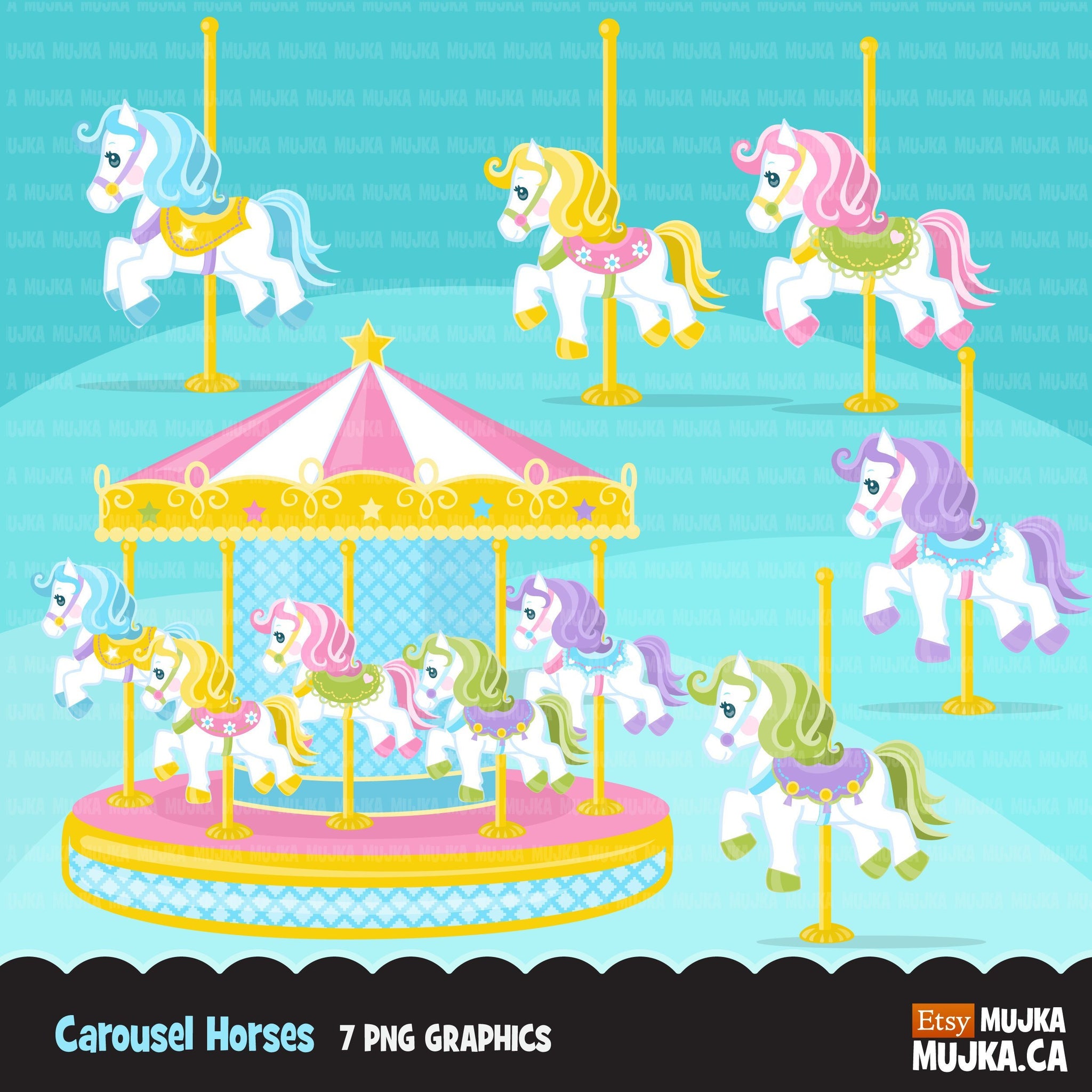Carousel Horses, animal Clipart