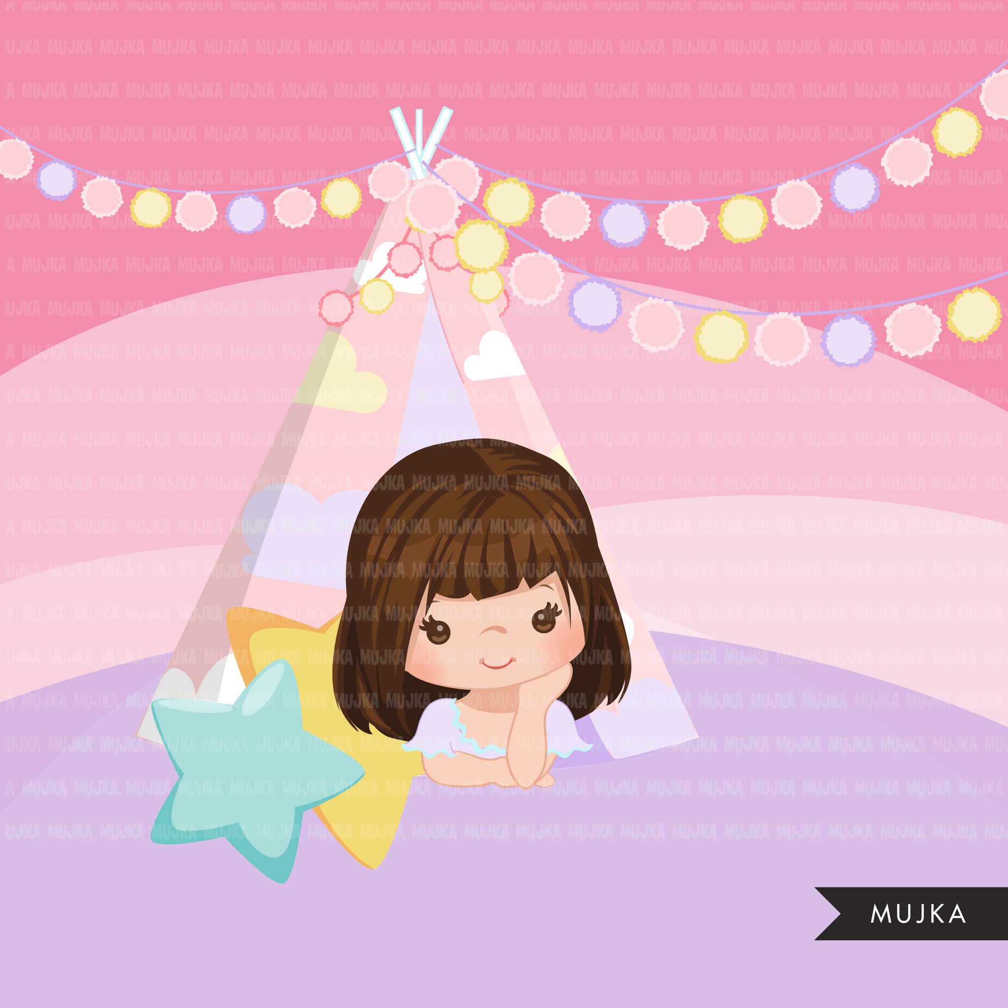 Cute girl Slumber party clipart