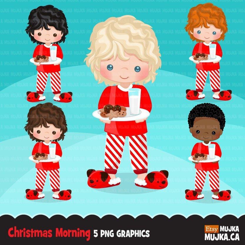Christmas Clipart, Boy with cookies and milk