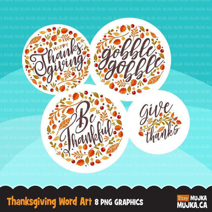 Thanksgiving Fall Word Art Clipart. Lettering