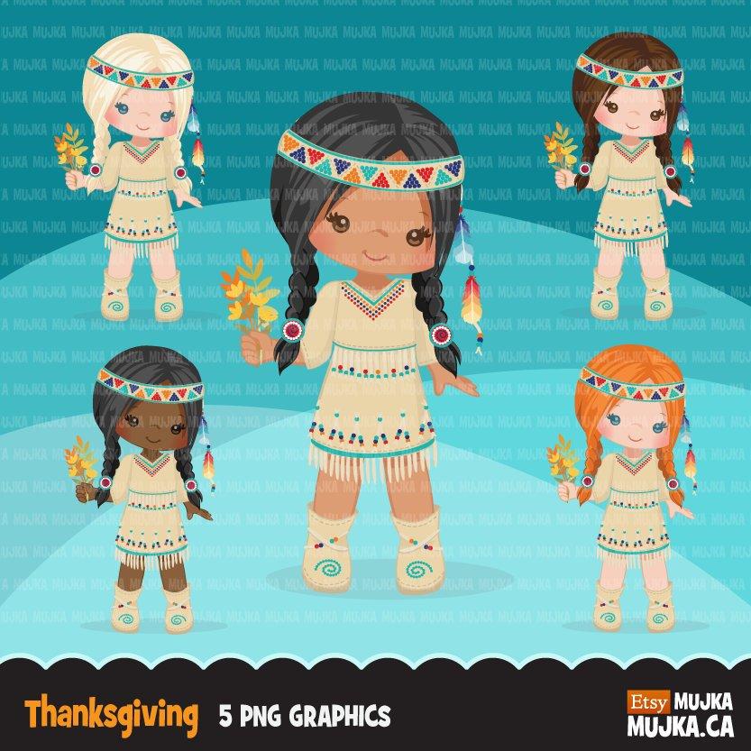 Native girls clipart., fall graphics