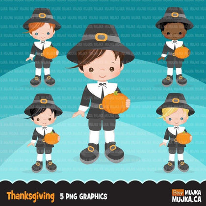 Clipart de niños peregrinos, otoño