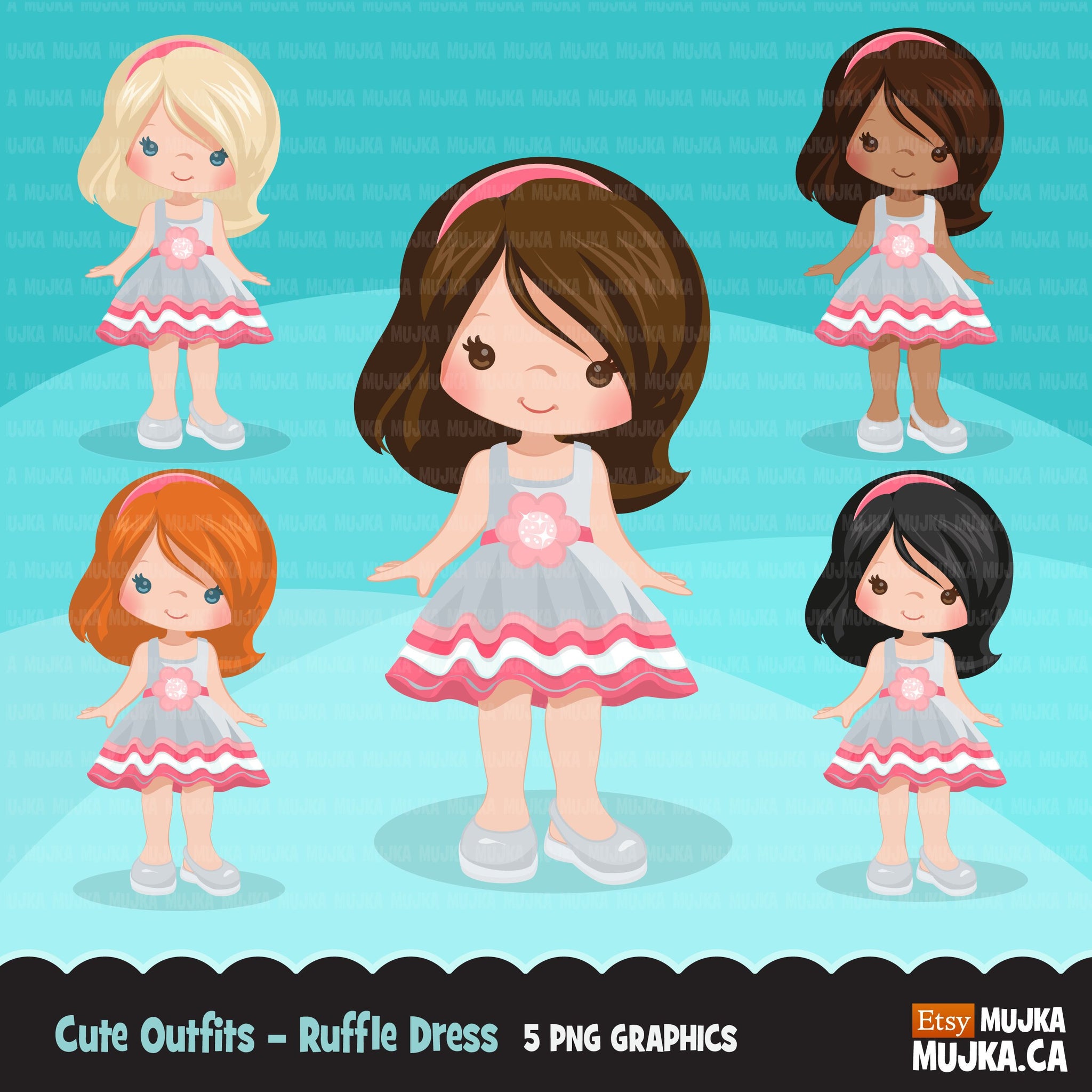 Little girl in dress cute outfits clipart.