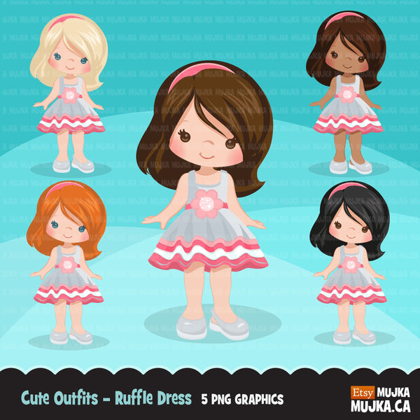 Little girl in dress cute outfits clipart. – MUJKA CLIPARTS