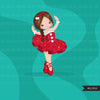 Christmas Ballerina clipart, Girl in red