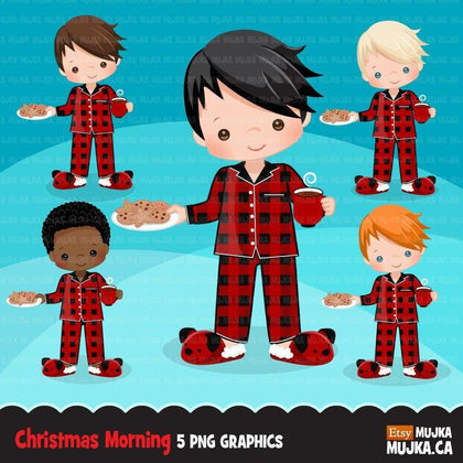 Christmas Clipart, Boy with cookies and milk